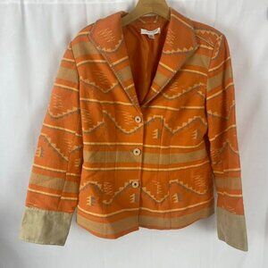 Coldwater‎ Creek Orange Southwestern Aztec Embroidered Blazer Sz 10.